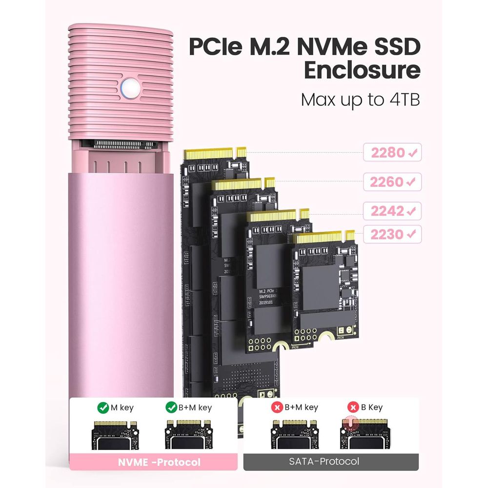 ENCLOSURE ORICO SSD M.2 NVMe 10Gbps ROSADO PWM2-G2-PK CASE SSD ROSA