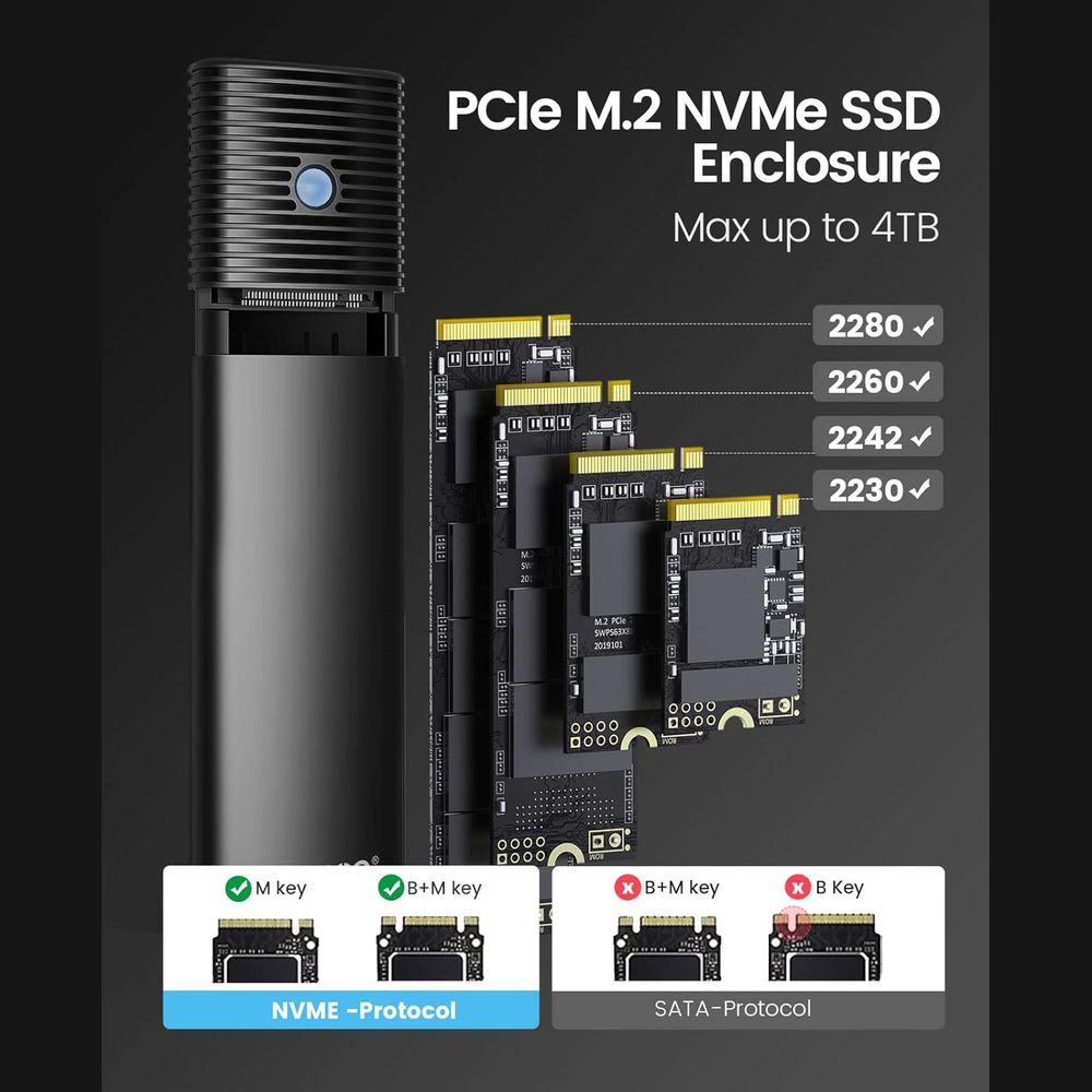 ORICO USB3.2 Gen2 Type-C M.2 NVMe SSD Enclosure (10Gbps) PWM2-G2