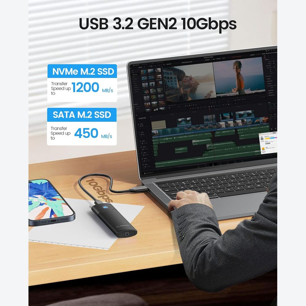 ORICO USB3.2 Gen2 Type-C M.2 NVMe SSD Enclosure (10Gbps) PWM2-G2