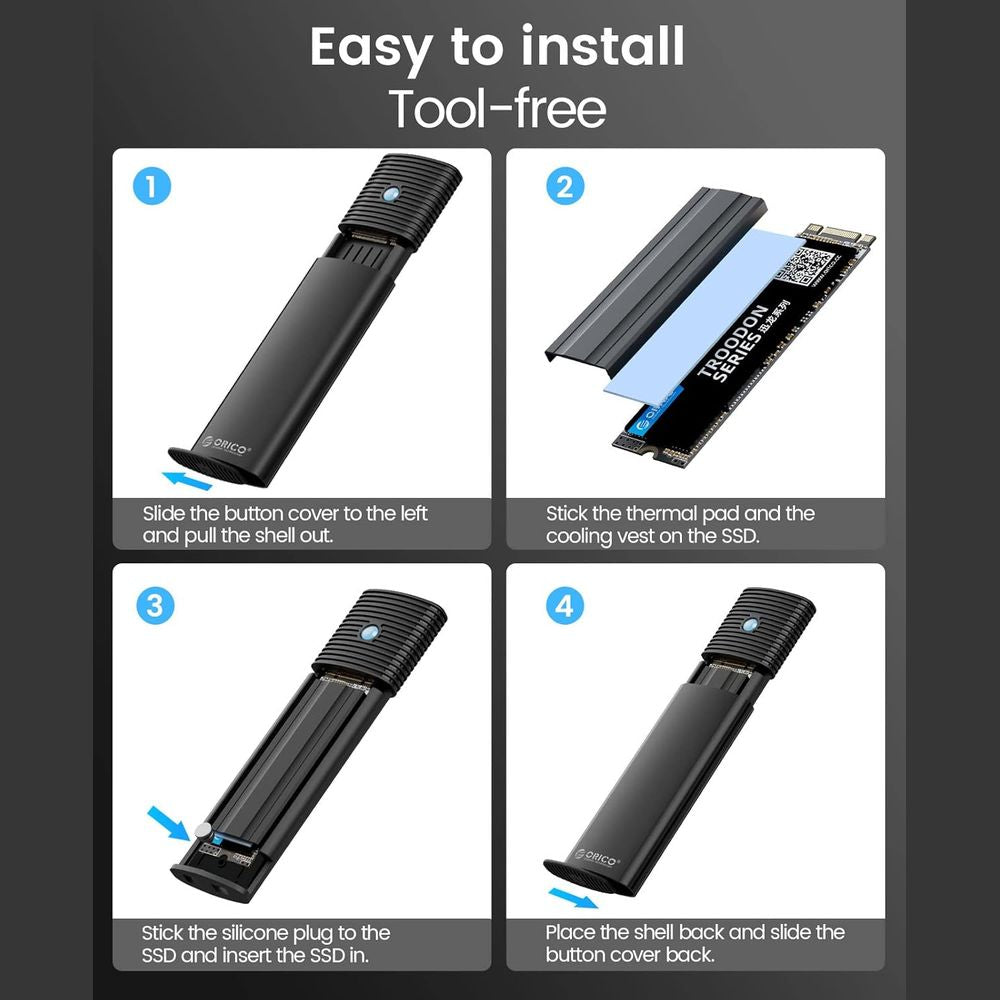 ORICO USB3.2 Gen2 Type-C M.2 NVMe SSD Enclosure (10Gbps) PWM2-G2