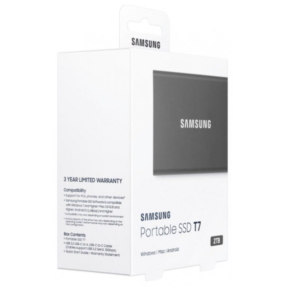 Disco duro SSD externo SAMSUNG T7 2TB 3.2 TIPO C 1050MB/S NEGRO
