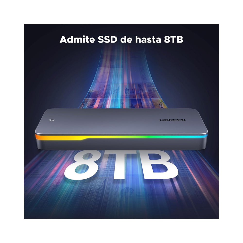 ENCLOSURE UGREEN ADAPTADOR M2 NVME / SATA 2230 2242 2260 2280 M KEY 20GBPS USB-C BORDES RGB (CM777 25665)