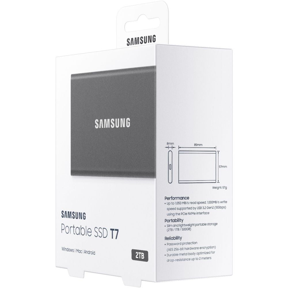 Disco duro SSD externo SAMSUNG T7 2TB 3.2 TIPO C 1050MB/S NEGRO