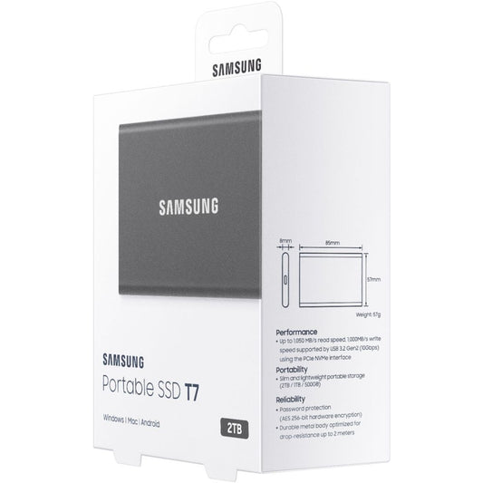 Disco duro SSD externo SAMSUNG T7 2TB 3.2 TIPO C 1050MB/S NEGRO