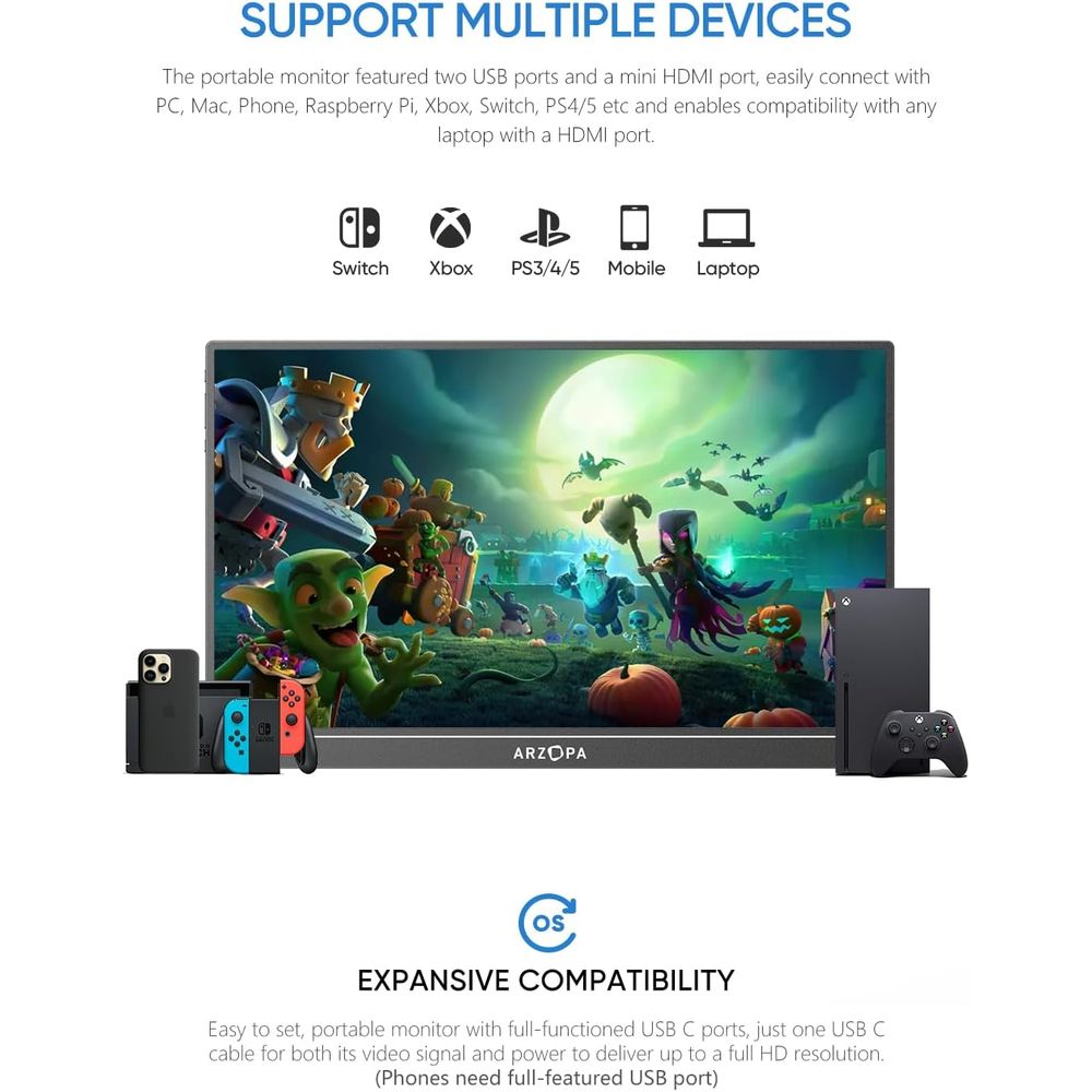 MONITOR PORTÁTIL ARZOPA Z1C 16" IPS Full HD 1080p USB C HDMI Samsung DEX
