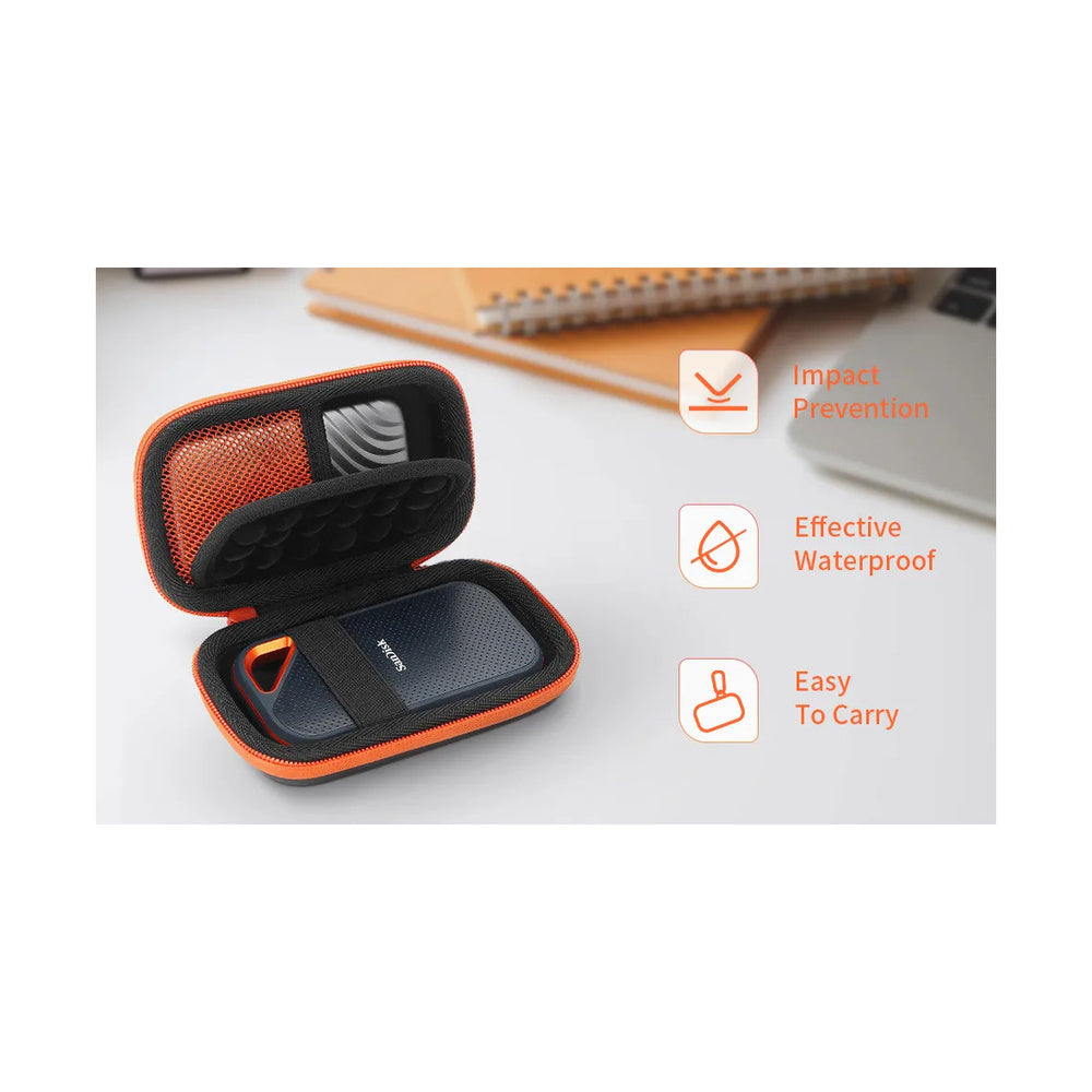 FUNDA PARA DISCO SANDISK EXTREME NEGRO CON ANARANJADO