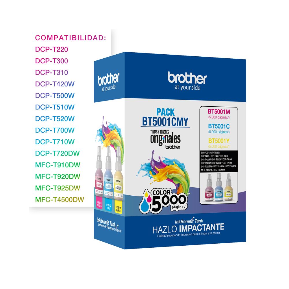 Botella de Tinta BROTHER bt5001 5001 PACK X 3 Colores