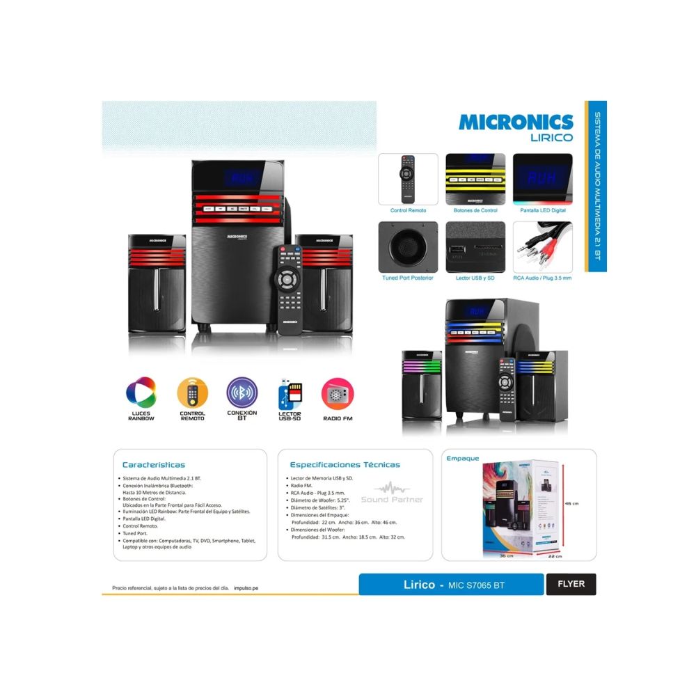 PARLANTES MICRONICS LIRICO MIC-S7065BT RGB SD FM USB
