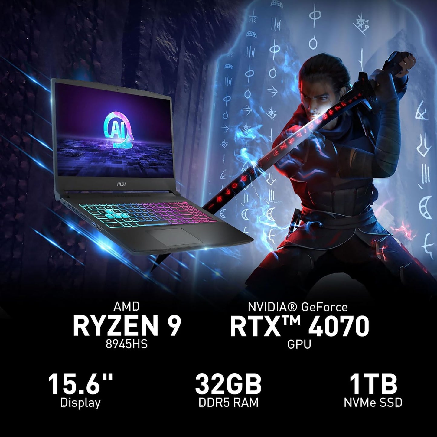 LAPTOP GAMER KATANA A15 AI 15,6’ QHD RYZEN9 165HZ 32GB 1TBSSD RTX4070 W11 (KATANA A15 AI B8VG 450US)