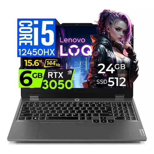 LAPTOP GAMER LENOVO LOQ 15.6' i5 12450HX 24GB 512GB SSD VIDEO 6GB RTX 3050 W11