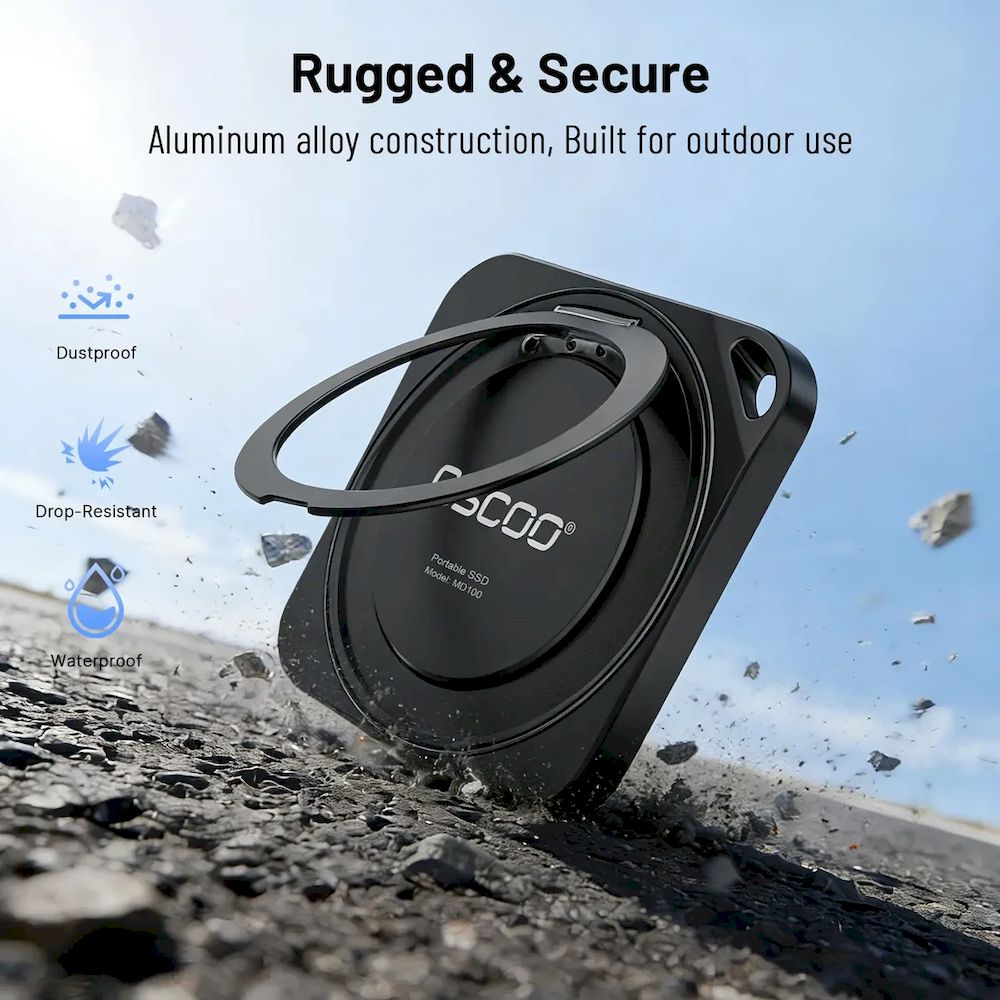 DISCO SSD PORTATIL EXTERNO OSCOO MD100 1TB 20gbps 2100mb/s TIPO-C CON SOPORTE 360° MAGNETICO CELULAR SMARTPHONE IPHONE