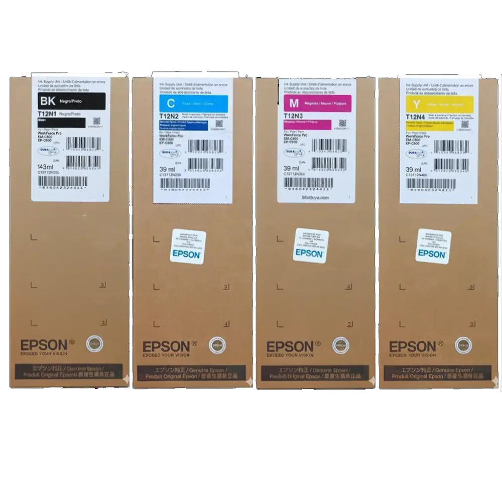Kit de Bolsas de Tinta Epson T12N Originales para WorkForce Pro EM-C800 – Pack x4 Colores DURABrite Ultra | Distribuidor Oficial Epson Perú