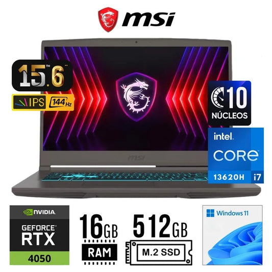 LAPTOP MSI GAMER THIN 15 B13VE CORE I7 13620H 16GB RAM 512GB SSD NVIDIA RTX4050 6GB FULL HD 144HZ IPS 15.6' (9S7-16R831-3264)