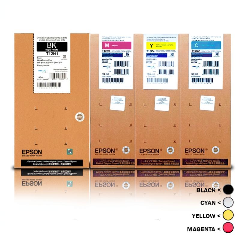 Kit de Bolsas de Tinta Epson T12N Originales para WorkForce Pro EM-C800 – Pack x4 Colores DURABrite Ultra | Distribuidor Oficial Epson Perú