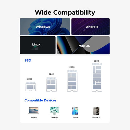 ENCLOSURE ORICO 40GBPS CON CAJA ALUMINIO TRANSPARENTE SOPORTA MAX. 8TB PCIE NVME THUNDERBOLT 3/4 (AAGM2-U4) SSD 2230 2242 2260 2280 con key M