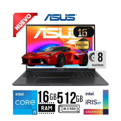 Laptop ASUS X1605ZA-mb1350 16' IPS I5 13VA 16GB 512GB SSD LECTOR HUELLA NOTEBOOK ASUS X1605 VIVOBOOK 16 90nb10n3-m01s90