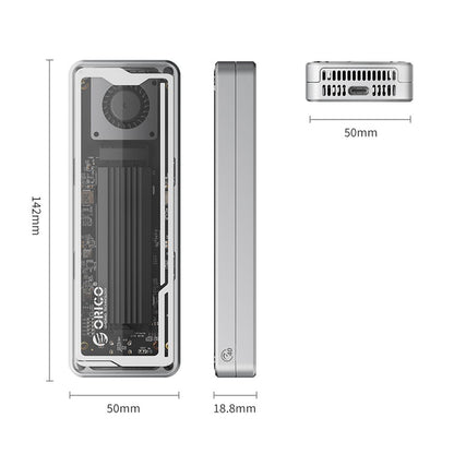 ENCLOSURE ORICO 40GBPS CON CAJA ALUMINIO TRANSPARENTE SOPORTA MAX. 8TB PCIE NVME THUNDERBOLT 3/4 (AAGM2-U4) SSD 2230 2242 2260 2280 con key M