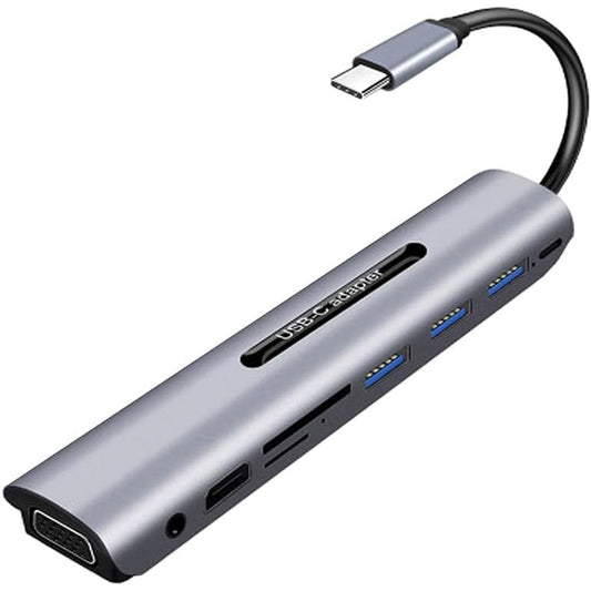 Adapatador multipuerto V161B 9-en-1 Tipo-C a HD, VGA, USB 3.0, SD, 0.138 in Audio, TF Lector HUB