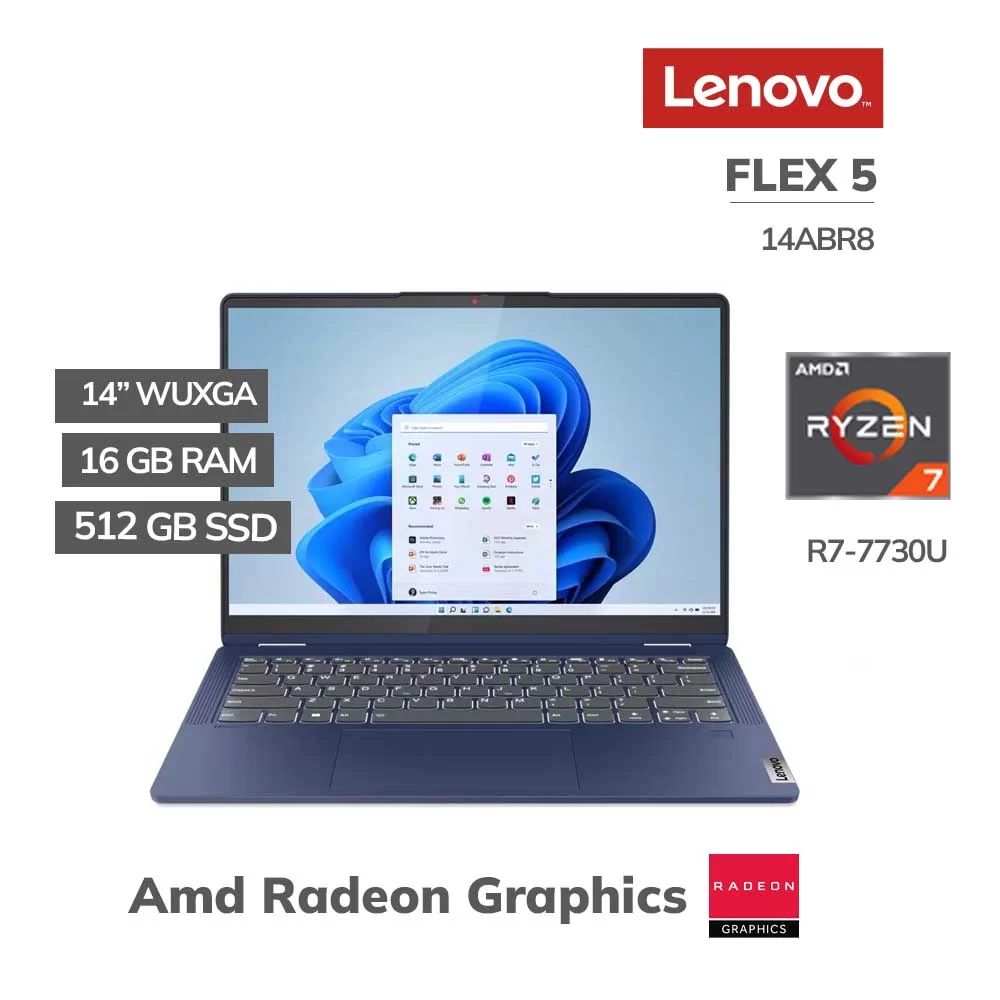 LAPTOP FLEX 5 14ABR8 RYZEN 7 7730U 16GB 512SSD WINDOWS 11 - TACTIL  1920 x 1200 WUXGA 60HZ(P/N 82XX003YUS)