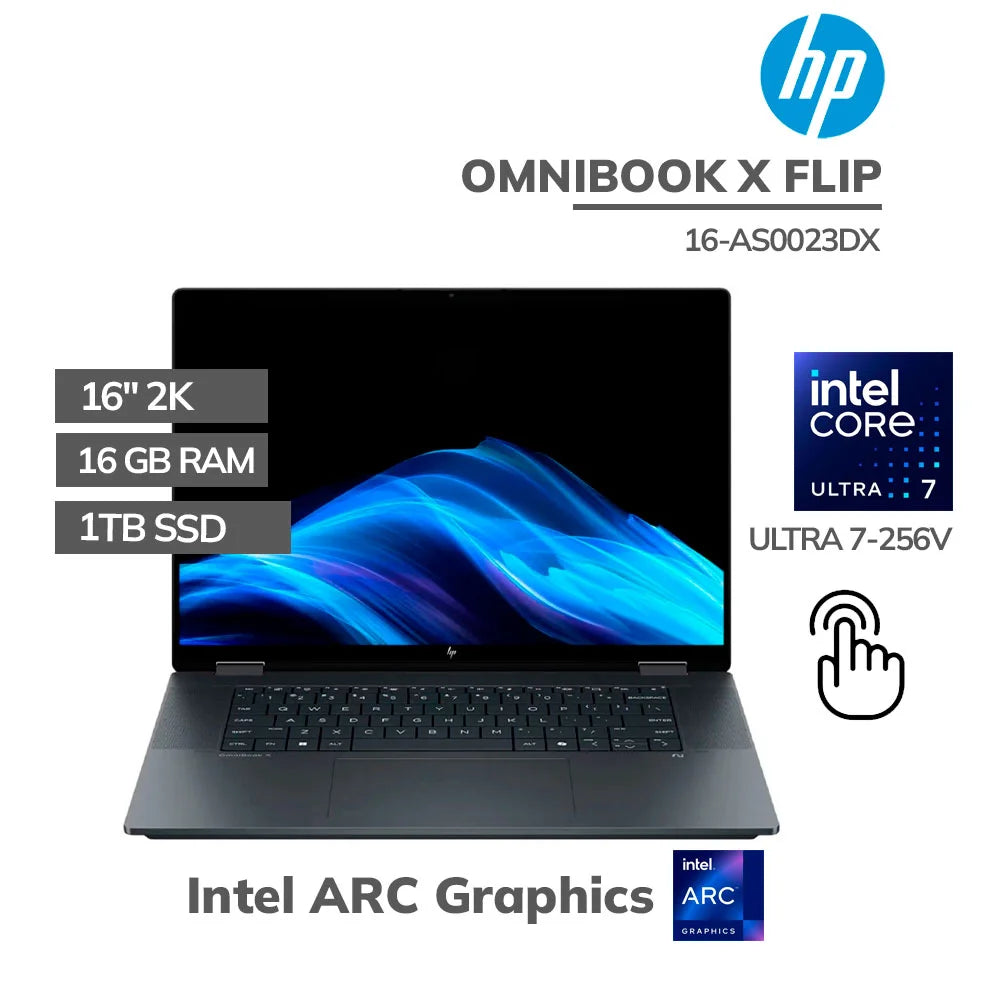 Laptop HP Omnibook X Flip 2 en 1 16" 2k Core Ultra 7 16GB 1TB SSD NGAI 47 NPU AI BOOST READY Laptop X360 Laptop tactil Laptop HP 16-as0023dx TOUCH