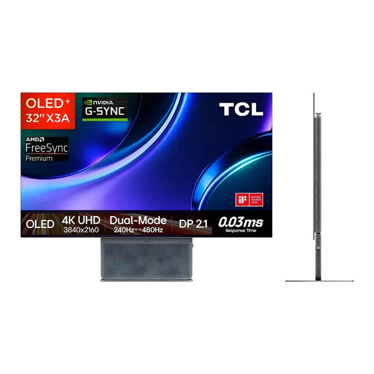 Monitor TCL 32X3A OLED+ 32" 4K UHD hasta 480Hz 0.03ms Premium para Gamers y Creadores OLED ULTRA VELOZ Monitor GAMER TCL GAMING HDMI 2.1 DISPLAYPORT 2.1