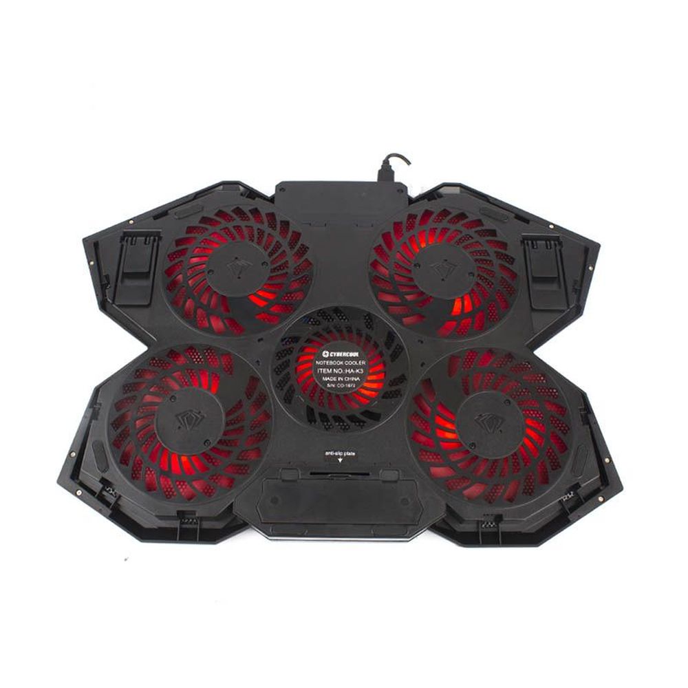 COOLER PARA LAPTOP CYBERCOOL HA-K3 LED ROJO GAMER METAL USB 5 VENTILADORES
