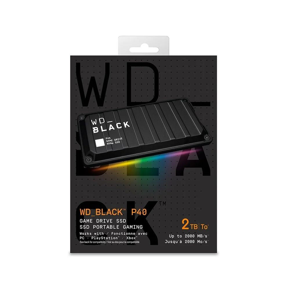 Disco Externo Ssd Gaming Portable WD BLACK P40 2tb 2000MB/s USB C RGB (WDBAWY0020BBK-WESN)