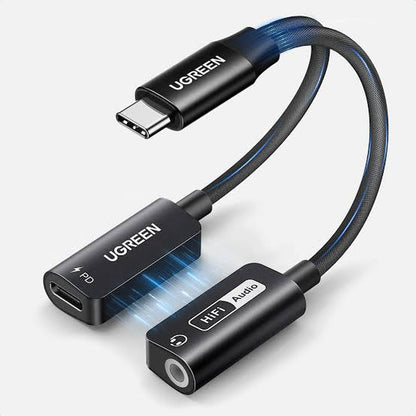 Adaptador de audio Ugreen usb C a 3.5mm y usb C Cable USB C a AUXILIAR tipo C y AUXILIAR de 3,5mm, Chip DAC HI-FI CM721 25837 ADAPTADOR PARA AURICULARES 32 BITS