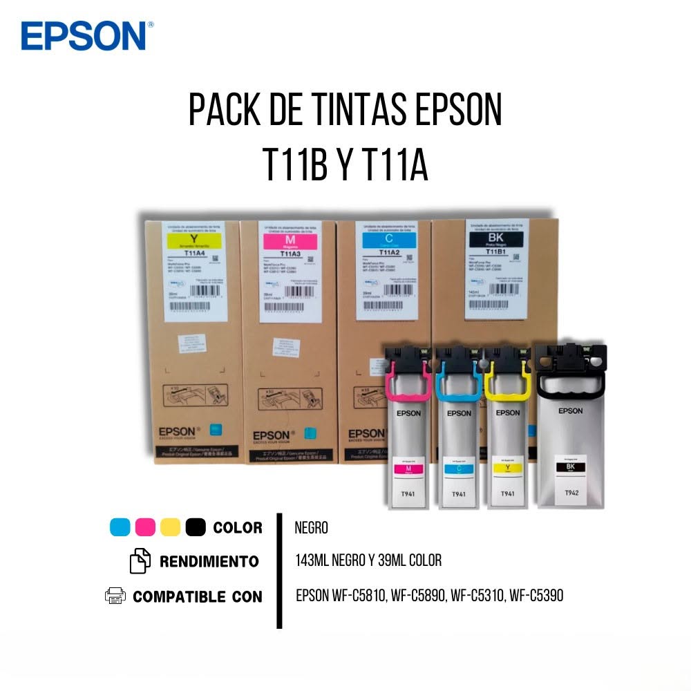 SET TINTAS X4 UNIDADES T11  T11B/T11A CMYBK WF-C5810 C5310 C5390 C5890 C5610