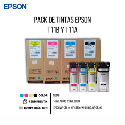 SET TINTAS X4 UNIDADES T11  T11B/T11A CMYBK WF-C5810 C5310 C5390 C5890 C5610