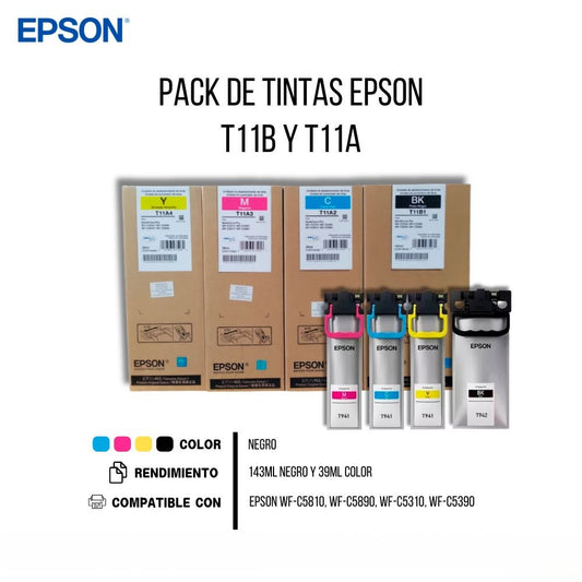 SET TINTAS X4 UNIDADES T11  T11B/T11A CMYBK WF-C5810 C5310 C5390 C5890 C5610