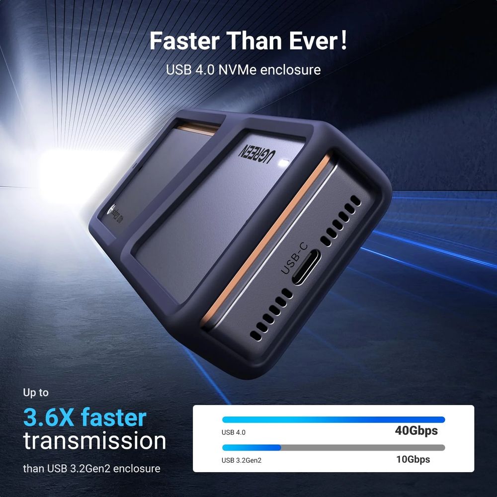 ENCLOSURE UGREEN CM642 40GBPS CON CAJA ALUMINIO NVME 2230/2242/2260/2280 THUNDERBOLT 3/4 SSD 2230 2242 2260 2280 con key M y B+M USB4 (CM642 15976)
