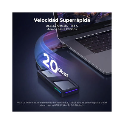 ENCLOSURE UGREEN ADAPTADOR M2 NVME / SATA 2230 2242 2260 2280 M KEY 20GBPS USB-C BORDES RGB (CM777 25665)