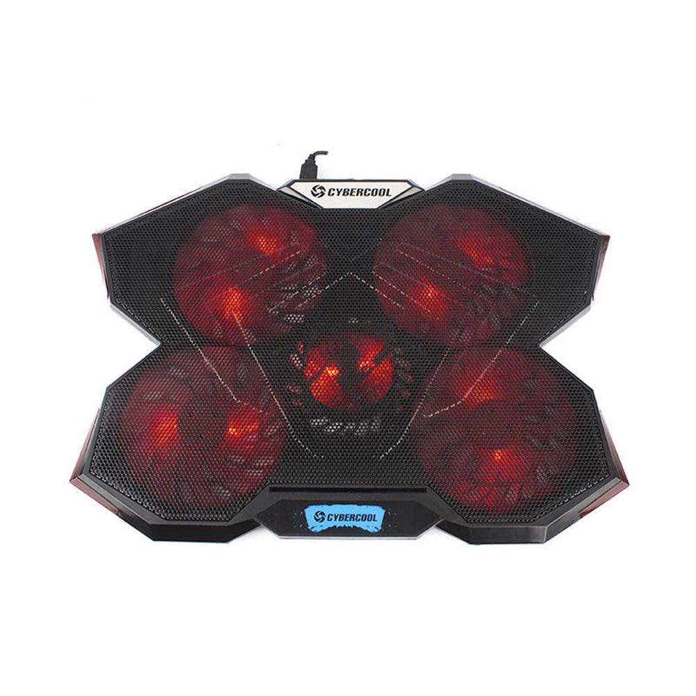 COOLER PARA LAPTOP CYBERCOOL HA-K3 LED ROJO GAMER METAL USB 5 VENTILADORES