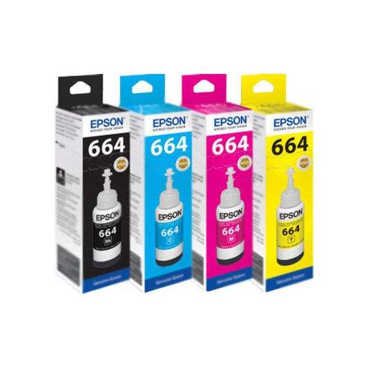KIT Tinta 664 original Botellas tinta epson serie L X 4UNIDADES L110 L120 L200 L210 L220 L300 L310 L350 L355 L365 L375 L380 L395 L396 L455 L475 L495 L555 L565 L575 L1300