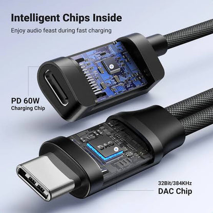 Adaptador de audio Ugreen usb C a 3.5mm y usb C Cable USB C a AUXILIAR tipo C y AUXILIAR de 3,5mm, Chip DAC HI-FI CM721 25837 ADAPTADOR PARA AURICULARES 32 BITS