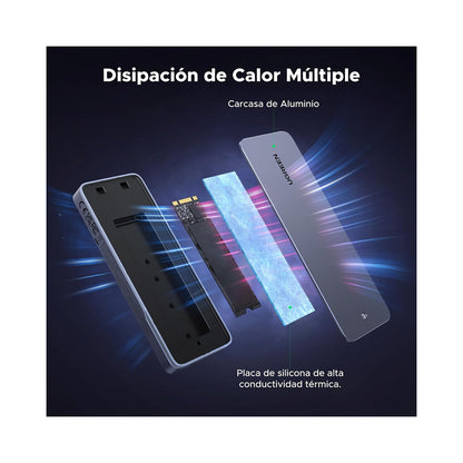 ENCLOSURE UGREEN ADAPTADOR M2 NVME / SATA 2230 2242 2260 2280 M KEY 20GBPS USB-C BORDES RGB (CM777 25665)
