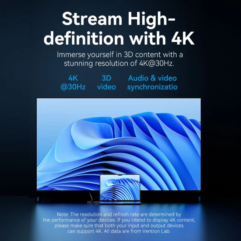 CABLE VENTION DISPLAYPORT A HDMI MACHO A MACHO 4K 30Hz PVC 1.8MTS