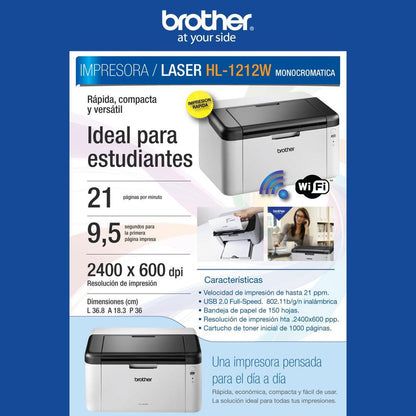 Impresora Brother Laser Monocromática HL-1212w Negro rapida