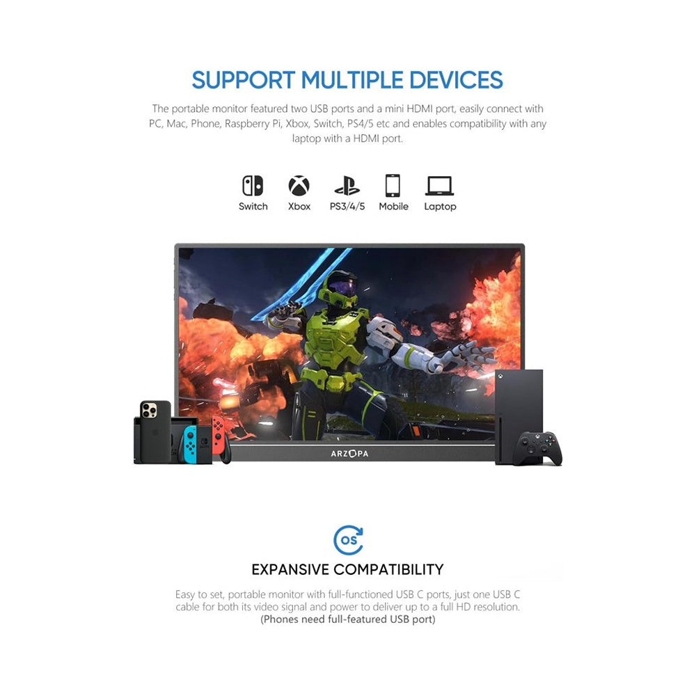 MONITOR PORTÁTIL ARZOPA A1 15.6" FHD USB-C y HDMI MONITOR PORTABLE COMPATIBLE PC LAPTOP  CELL SAMSUNG DEX
