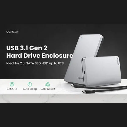 ENCLOSURE SATA 2.5' UGREEN USB 3.1 GEN 2 HARD DRIVE 2.5" SSD & HDD 6GBPS ALUMINIO UGREEN 70499