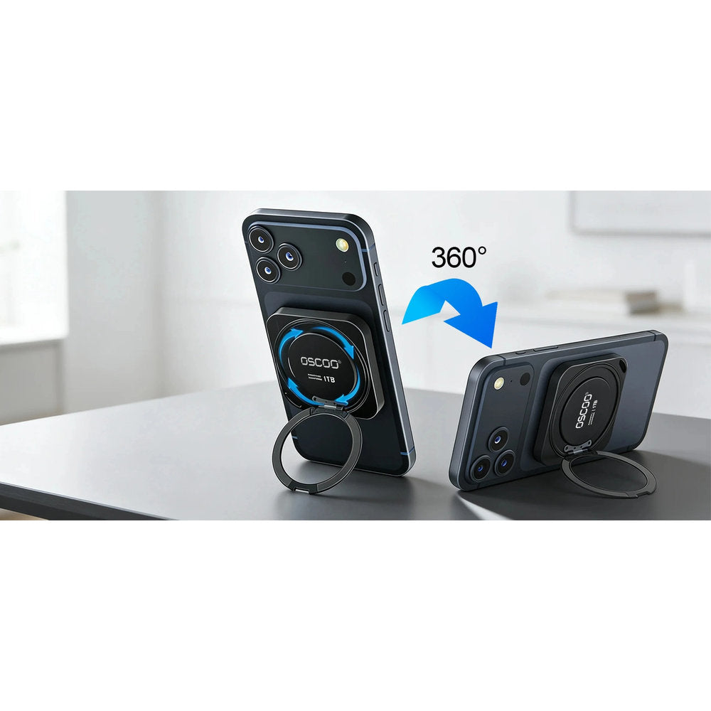 DISCO SSD PORTATIL EXTERNO OSCOO MD100 1TB 20gbps 2100mb/s TIPO-C CON SOPORTE 360° MAGNETICO CELULAR SMARTPHONE