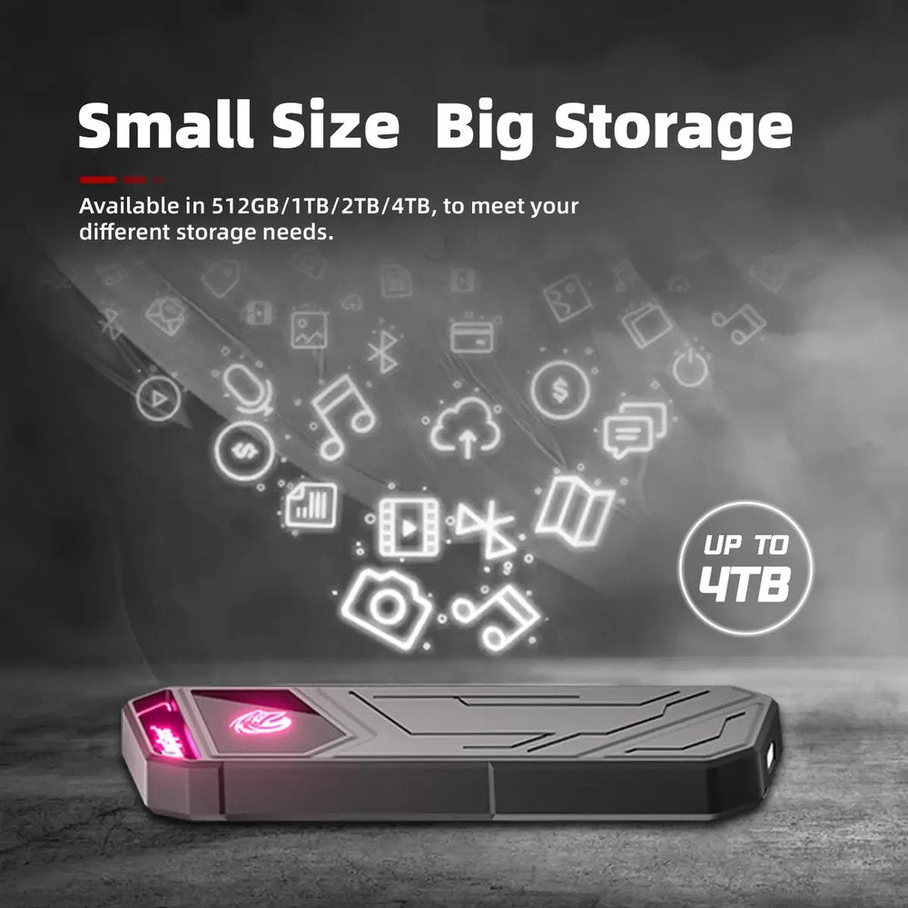 DISCO SSD KINGSPEC Z5 2TB EXTERNO CONEXION TIPO C 2100MBS CON LUZ LED