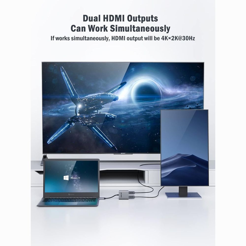 ADAPTADOR DE VIDEO LEMORELE USB-C A 2 HDMI