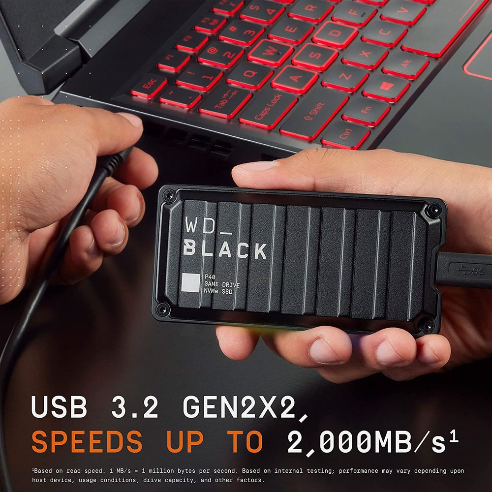 Disco Externo Ssd Gaming Portable WD BLACK P40 2tb 2000MB/s USB C RGB (WDBAWY0020BBK-WESN)