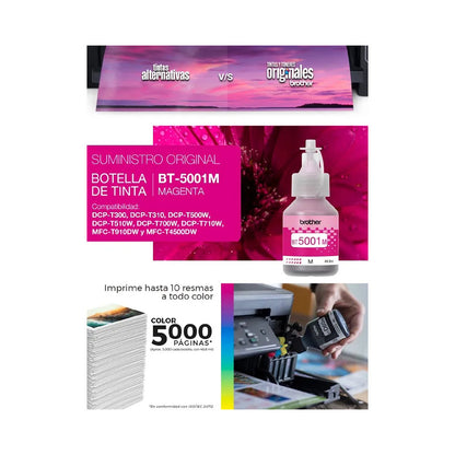 Botella de Tinta BROTHER bt5001M bt5001 5001 5001M ROJO MAGENTA OEM SIN CAJA T220 T300 T310 T420W T500w T510W T520W T700w T710W T720DW T800w T810W T820DW T910DW T920DW T4500DW