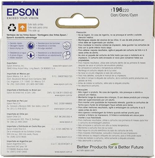 CARTUCHO EPSON 196 CYAN EPSON PARA XP-20 XP-101 XP-201 XP-204 XP-211 XP-214 XP-401 XP-411 - T196220