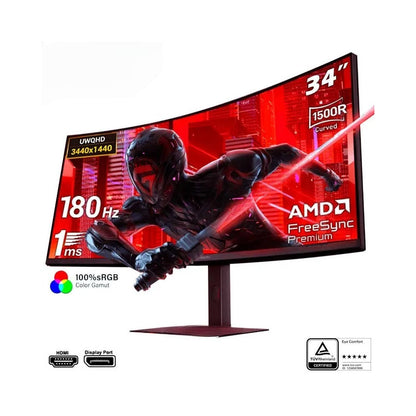 Monitor Xiaomi G34WQi 34 WQHD 180Hz 1ms Curvo ULTRAWIDE 1500R FreeSync Premium DisplayPort HDMI