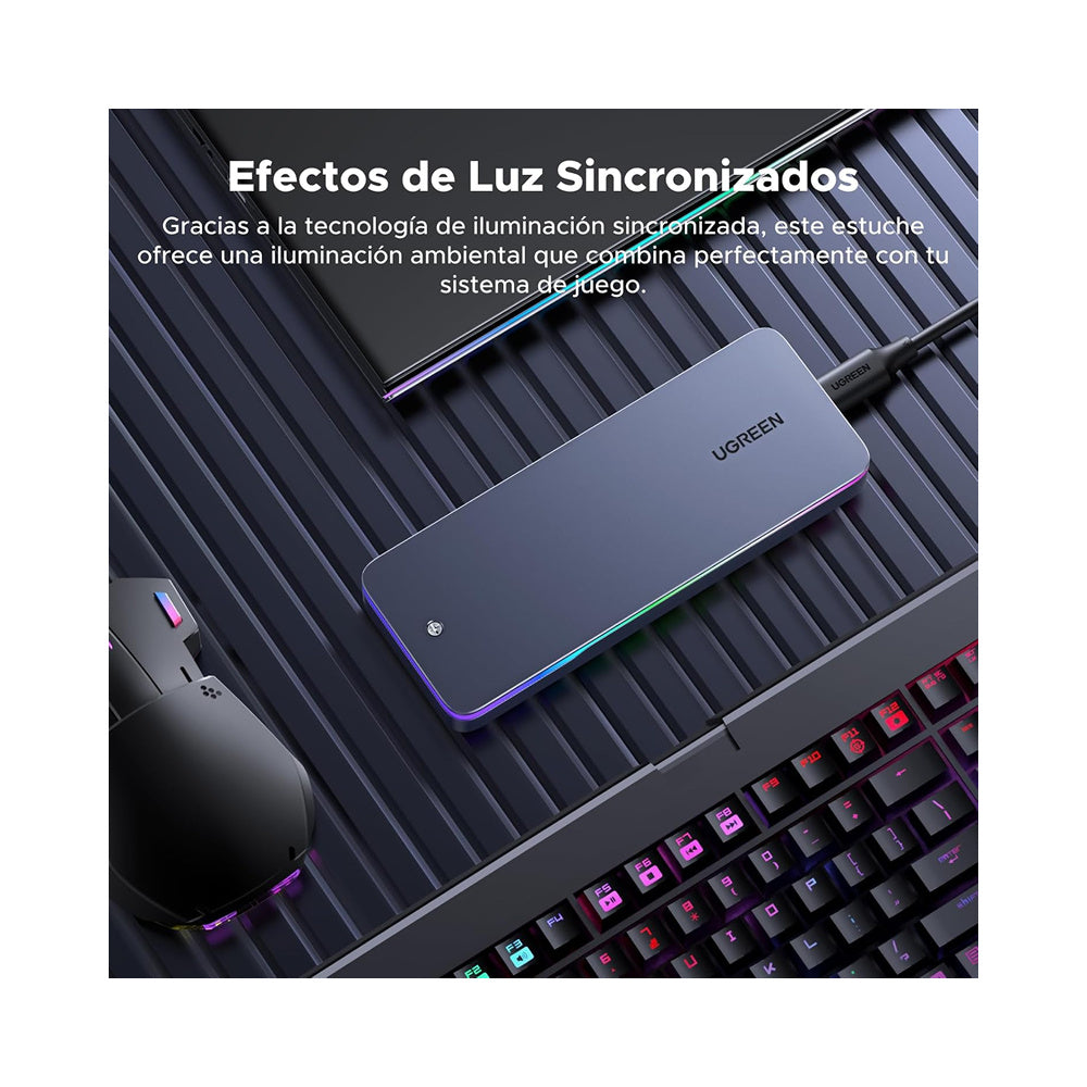 ENCLOSURE UGREEN ADAPTADOR M2 NVME / SATA 2230 2242 2260 2280 M KEY 20GBPS USB-C BORDES RGB (CM777 25665)