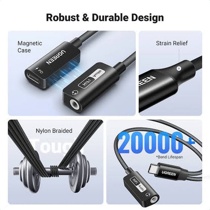 Adaptador de audio Ugreen usb C a 3.5mm y usb C Cable USB C a AUXILIAR tipo C y AUXILIAR de 3,5mm, Chip DAC HI-FI CM721 25837 ADAPTADOR PARA AURICULARES 32 BITS
